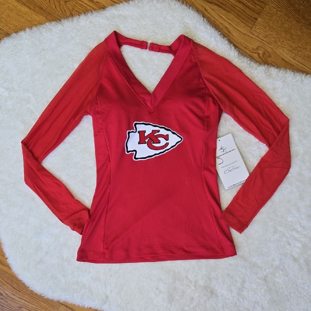 NFL Team Coture Red KC Chiefs Top, Womens Small, New With Tags